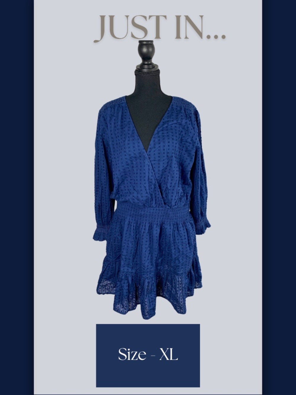 vineyard vines Women's Swiss Dot Smocked Wrap Mini Dress Navy XL Preppy Coastal